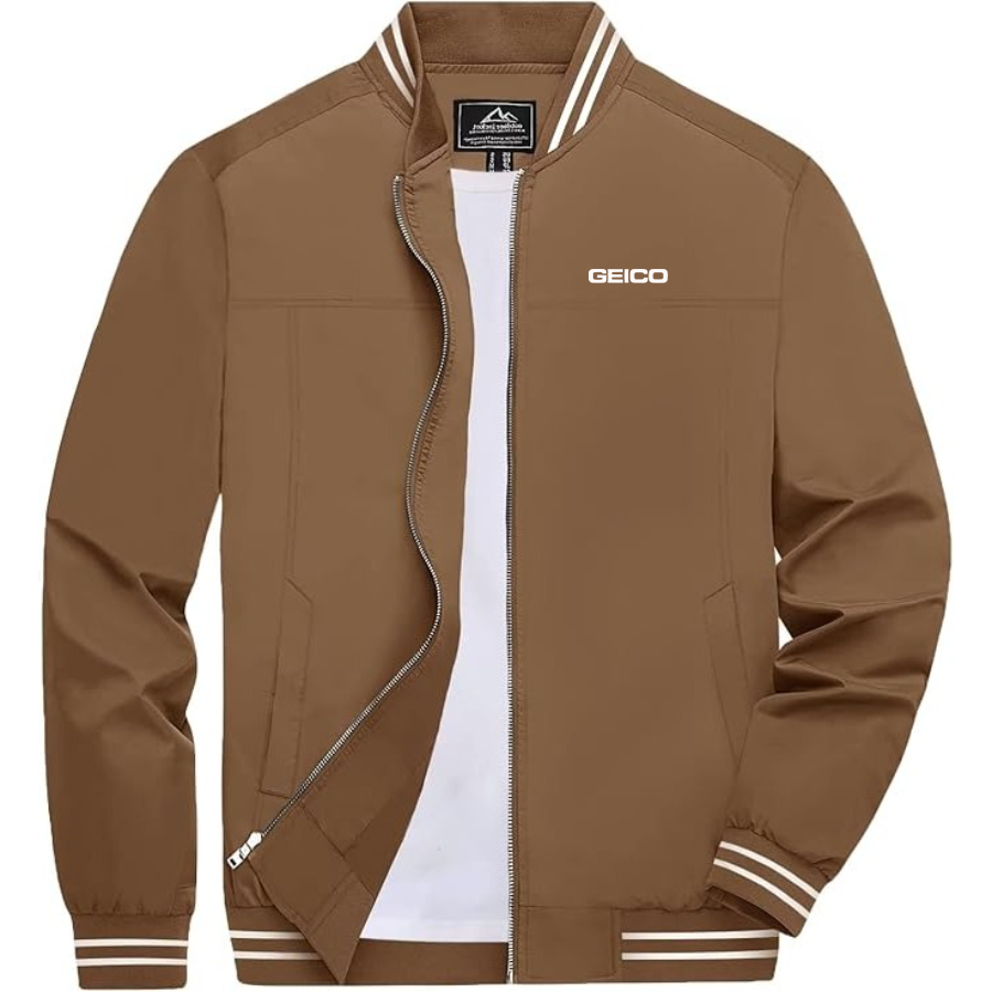 Men's Geico Lightweight Zip-Up Bomber Jacket with Ribbed Collar and Cuffs Versatile Casual Outerwear