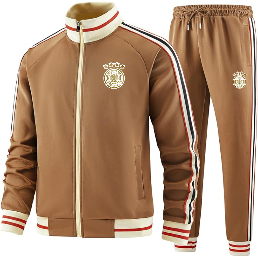 Men's Germany soccer Two-Piece Designer Tracksuit with Bold Striped Accents and Zippered Front Elevated Athletic Wear