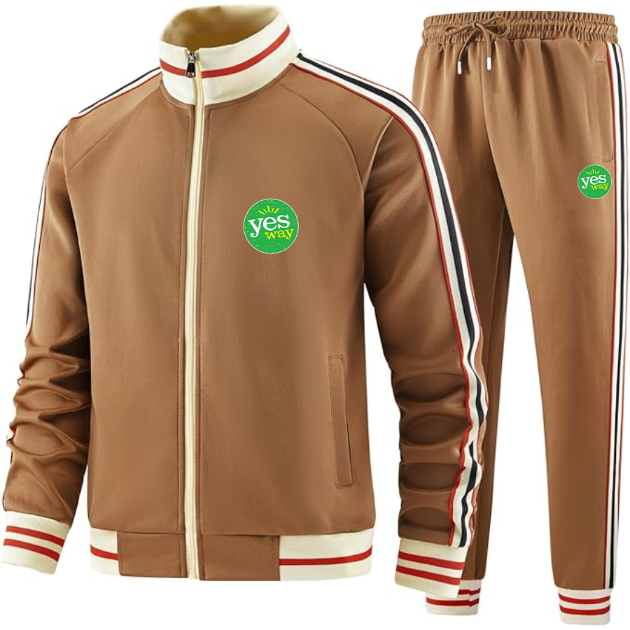Men's Yes Way Two-Piece Designer Tracksuit with Bold Striped Accents and Zippered Front Elevated Athletic Wear