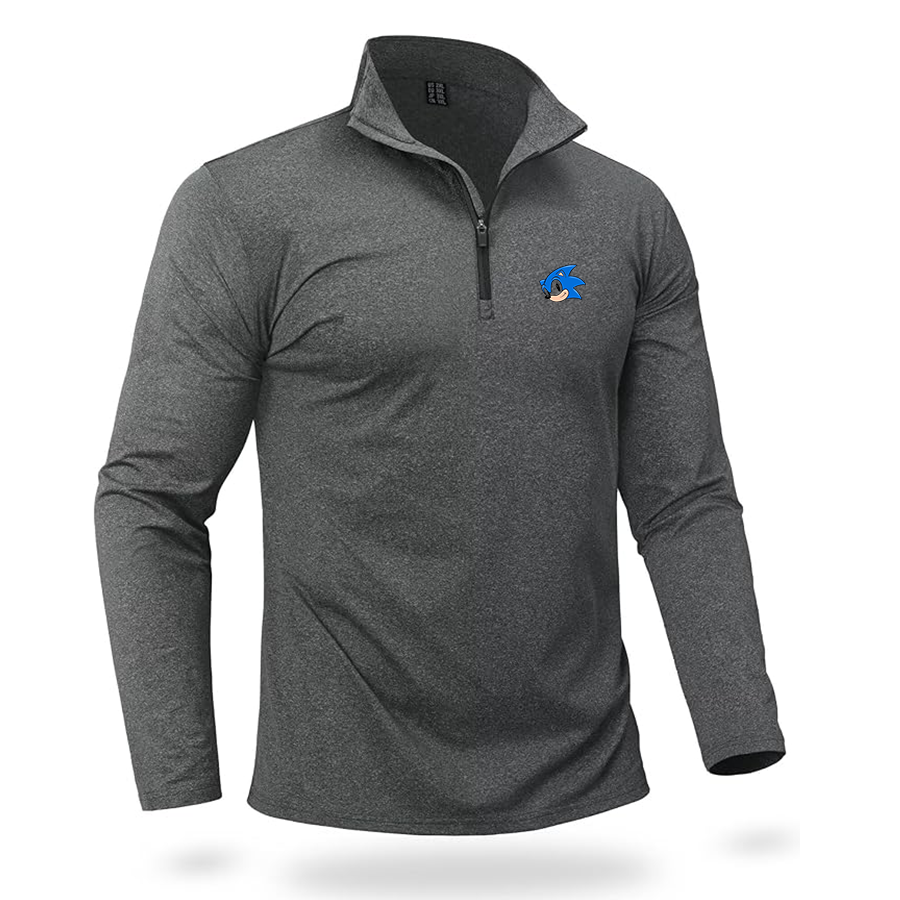 Men's Sonic the Hedgehog Quarter Zip Pullover Premium Fleece Lined Heather Long Sleeve Golf Shirts Midweight 1/4 Half Zip Sweatshirts
