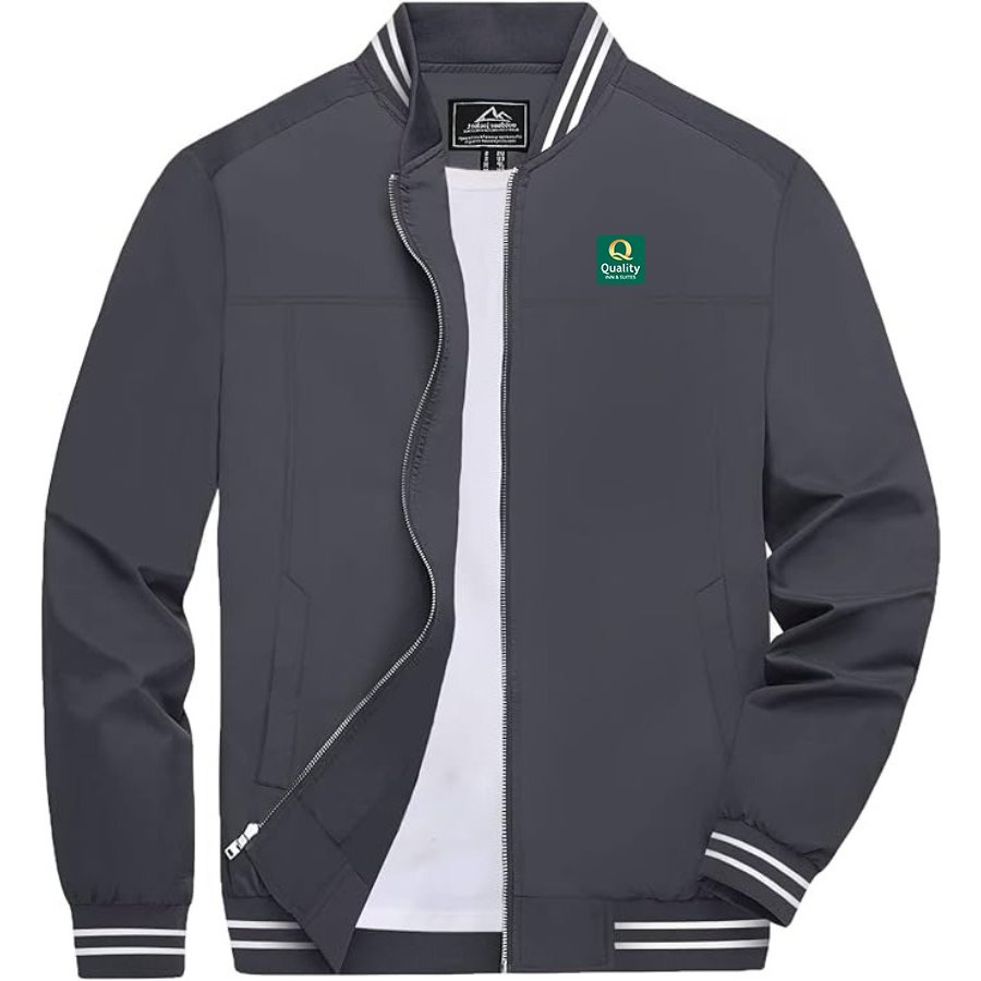 Men's Quality Inn & Suites Lightweight Zip-Up Bomber Jacket with Ribbed Collar and Cuffs Versatile Casual Outerwear