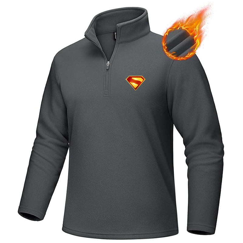 Men's Superman 2025 MAGCOMSEN Quarter-Zip Pullover Polar Fleece Sweatshirt Stand Collar Long Sleeve Shirt for Men Thermal Winter Fall