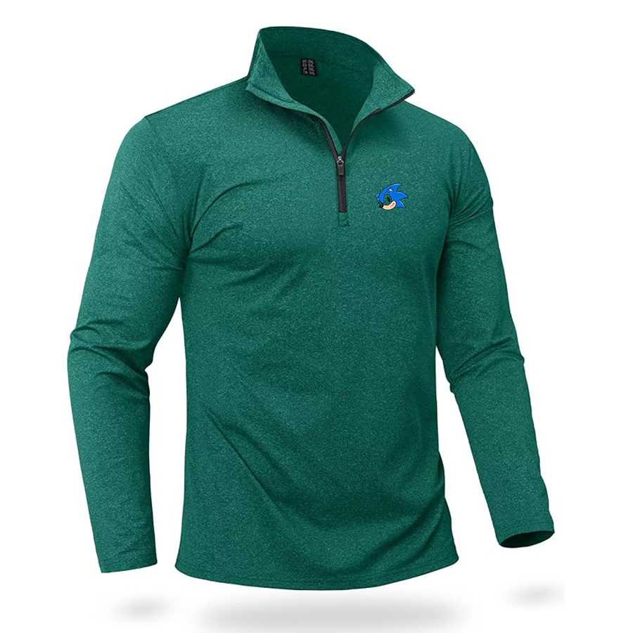 Men's Sonic the Hedgehog Quarter Zip Pullover Premium Fleece Lined Heather Long Sleeve Golf Shirts Midweight 1/4 Half Zip Sweatshirts