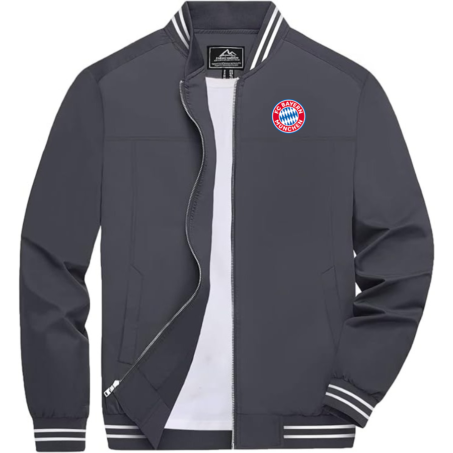 Men's FC Bayern Munich Lightweight Zip-Up Bomber Jacket with Ribbed Collar and Cuffs Versatile Casual Outerwear
