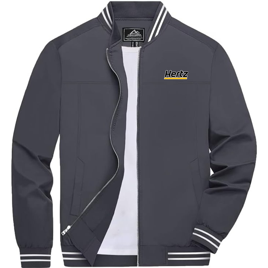 Men's Hertz Lightweight Zip-Up Bomber Jacket with Ribbed Collar and Cuffs Versatile Casual Outerwear