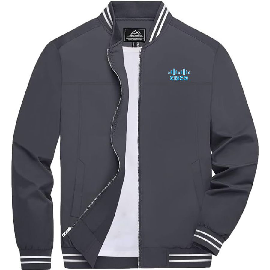 Men's Cisco Lightweight Zip-Up Bomber Jacket with Ribbed Collar and Cuffs Versatile Casual Outerwear