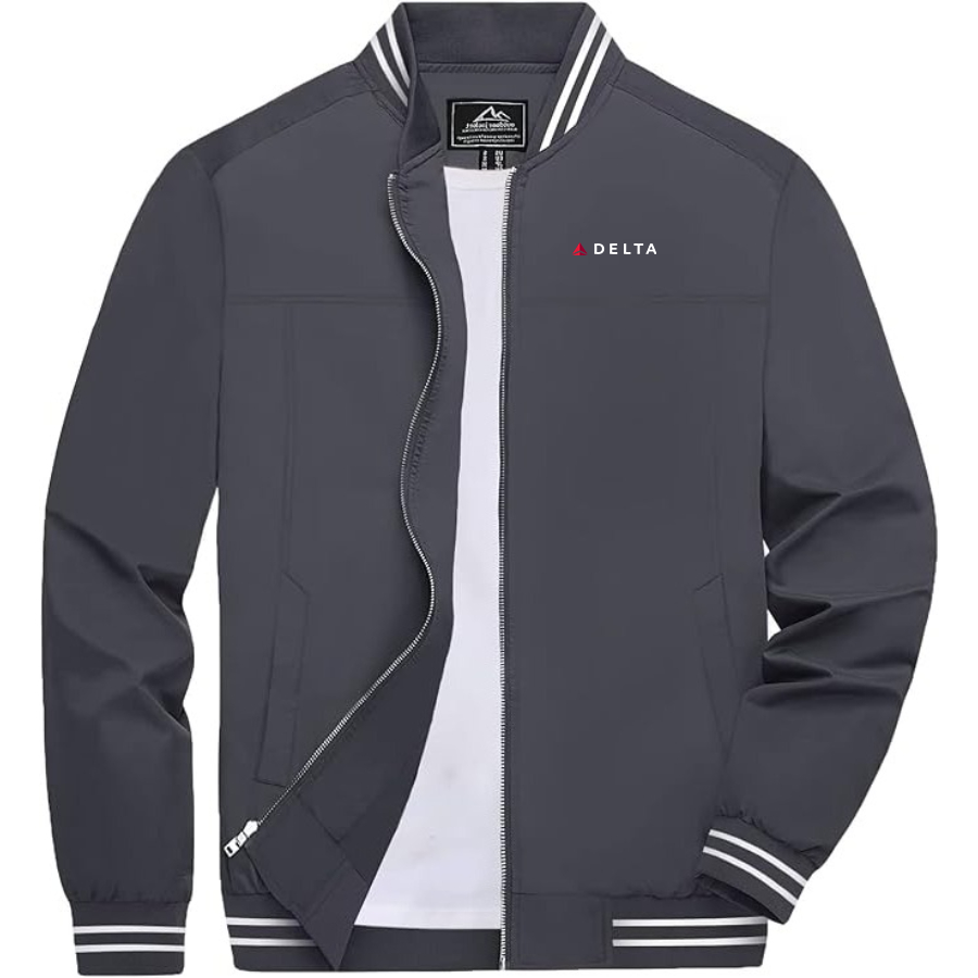 Men's Delta Airlines Lightweight Zip-Up Bomber Jacket with Ribbed Collar and Cuffs Versatile Casual Outerwear