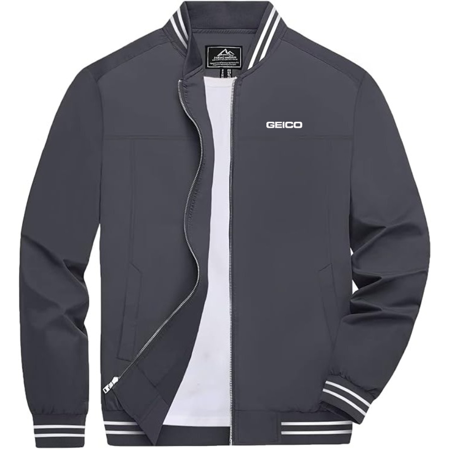 Men's Geico Lightweight Zip-Up Bomber Jacket with Ribbed Collar and Cuffs Versatile Casual Outerwear