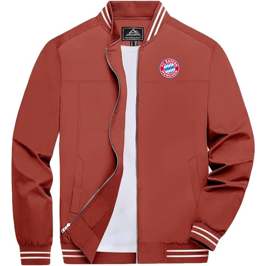 Men's FC Bayern Munich Lightweight Zip-Up Bomber Jacket with Ribbed Collar and Cuffs Versatile Casual Outerwear