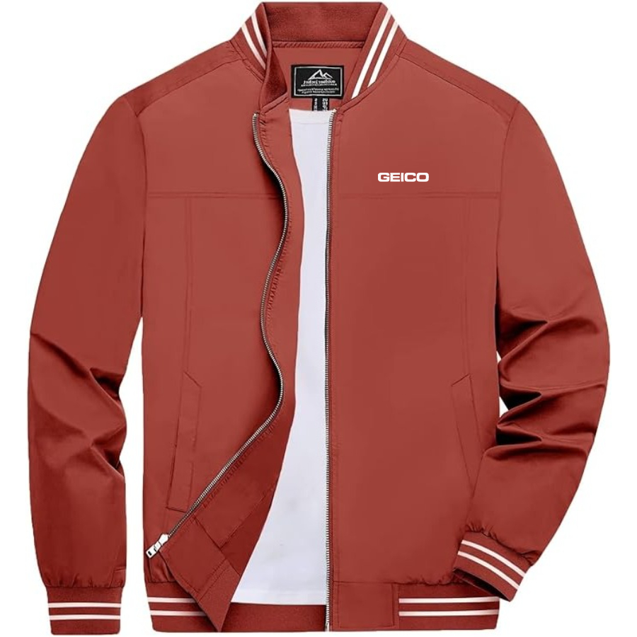 Men's Geico Lightweight Zip-Up Bomber Jacket with Ribbed Collar and Cuffs Versatile Casual Outerwear