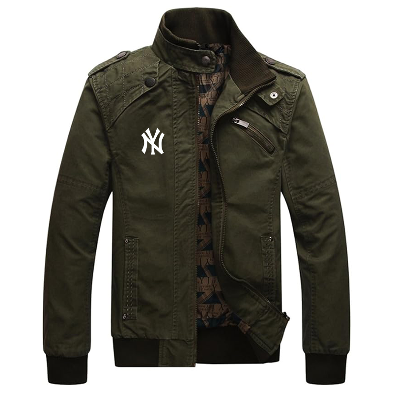 Men's New York NY Yankees Dwar Casual Washed Cotton Military Outdoor Jackets with Shoulder Straps
