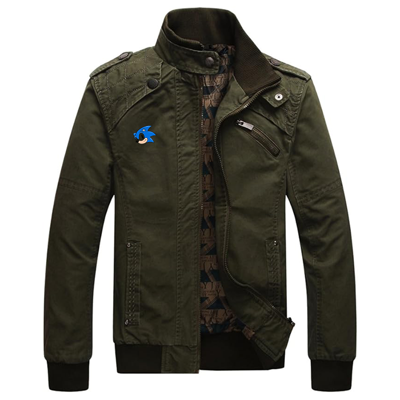 Men's Sonic the Hedgehog Dwar Casual Washed Cotton Military Outdoor Jackets with Shoulder Straps