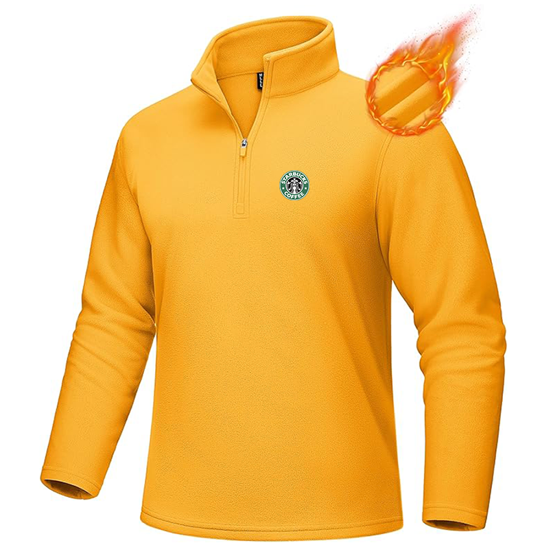 Men's Starbucks Coffee MAGCOMSEN Quarter-Zip Pullover Polar Fleece Sweatshirt Stand Collar Long Sleeve Shirt for Men Thermal Winter Fall