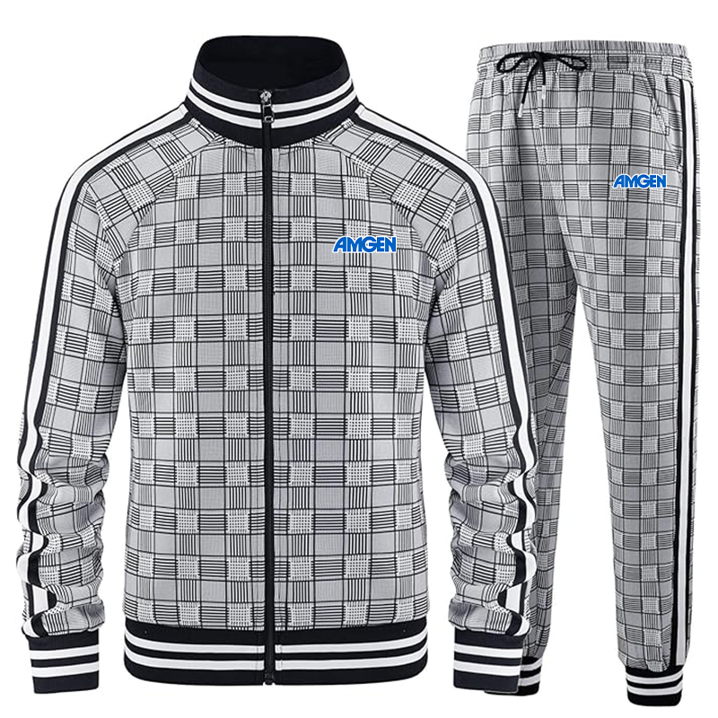 Men's Amgen Tracksuits Full-zip Long Sleeve Plaid Track Jackets and Pants 2 Piece