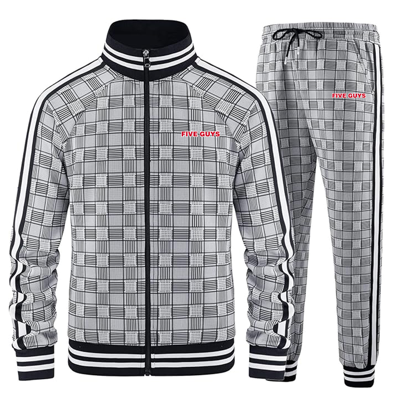 Men's Five Guys Tracksuits Full-zip Long Sleeve Plaid Track Jackets and Pants 2 Piece