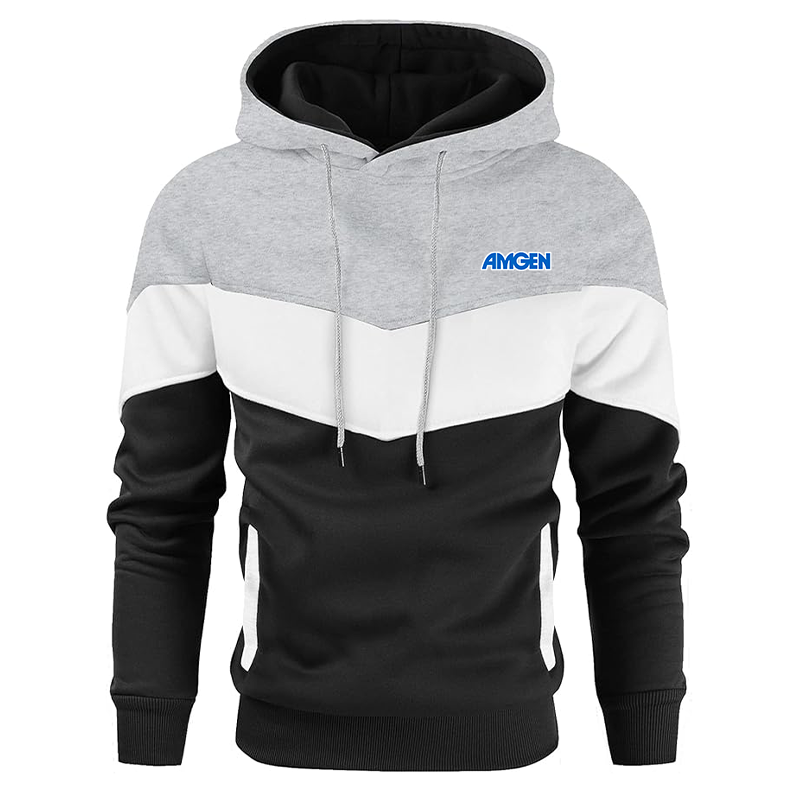 Men's Amgen Gesean Novelty Color Block Pullover Fleece Hoodie Long Sleeve Casual Sweatshirt with Pocket