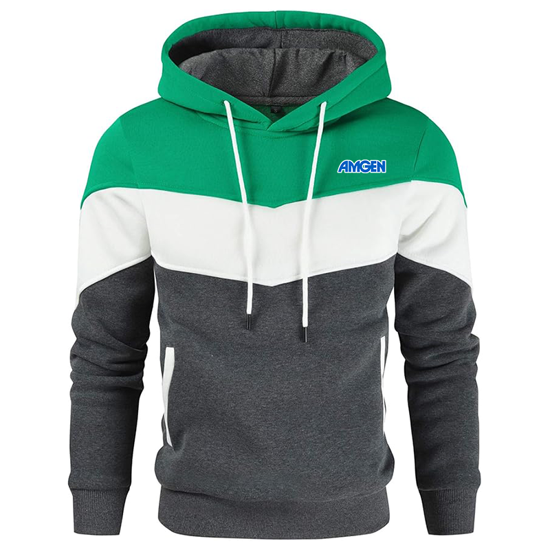 Men's Amgen Gesean Novelty Color Block Pullover Fleece Hoodie Long Sleeve Casual Sweatshirt with Pocket
