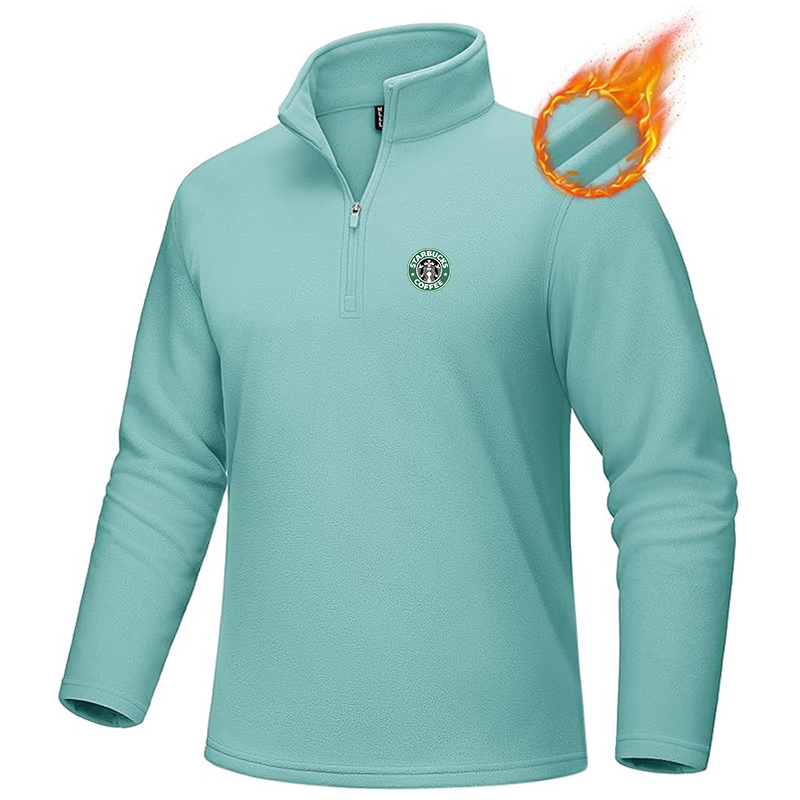 Men's Starbucks Coffee MAGCOMSEN Quarter-Zip Pullover Polar Fleece Sweatshirt Stand Collar Long Sleeve Shirt for Men Thermal Winter Fall