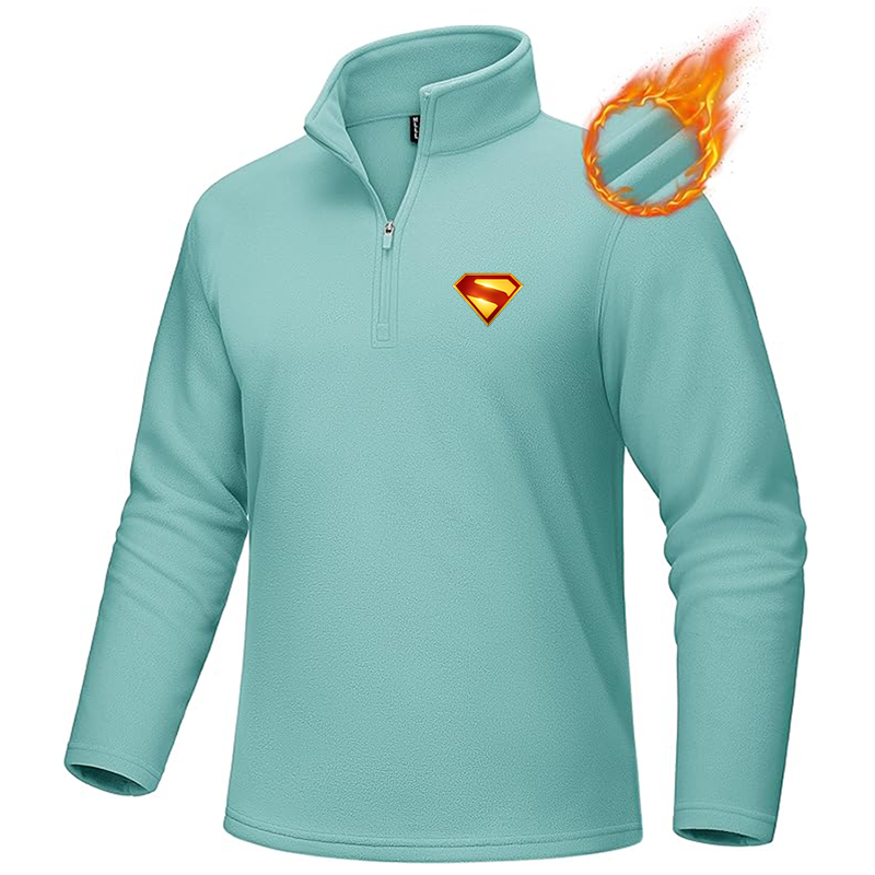Men's Superman 2025 MAGCOMSEN Quarter-Zip Pullover Polar Fleece Sweatshirt Stand Collar Long Sleeve Shirt for Men Thermal Winter Fall