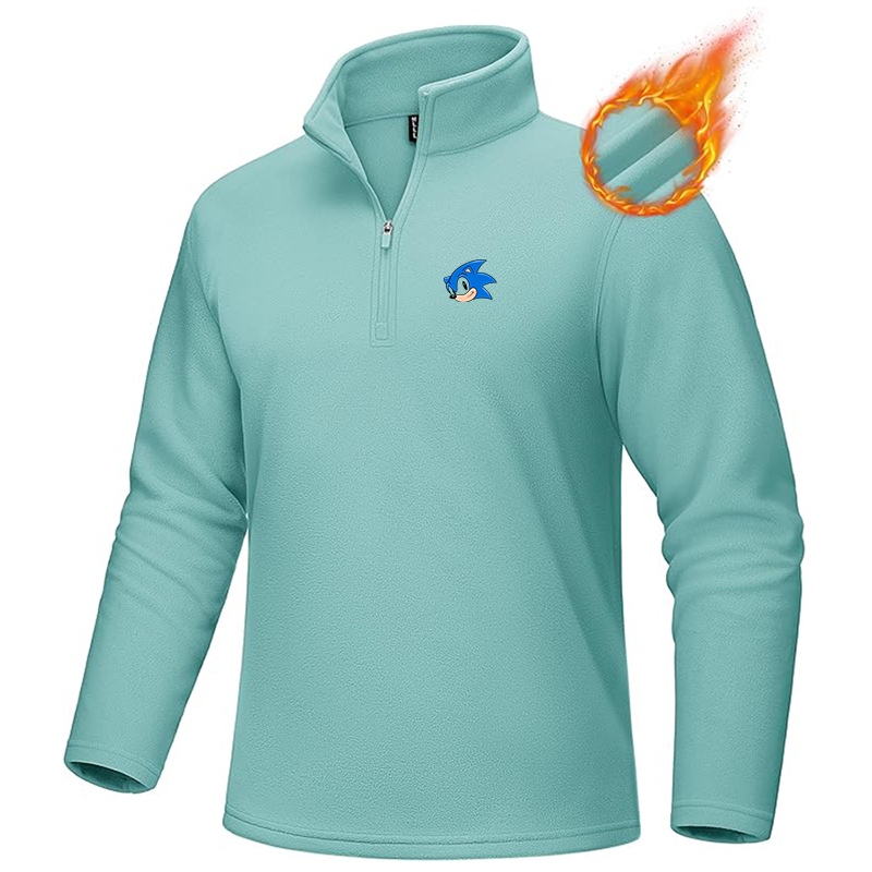 Men's Sonic the Hedgehog MAGCOMSEN Quarter-Zip Pullover Polar Fleece Sweatshirt Stand Collar Long Sleeve Shirt for Men Thermal Winter Fall