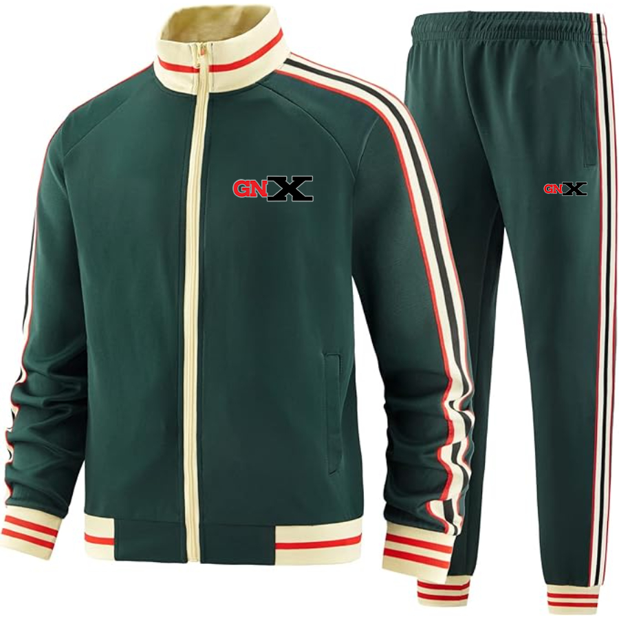 Men's GN X Two-Piece Designer Tracksuit with Bold Striped Accents and Zippered Front Elevated Athletic Wear