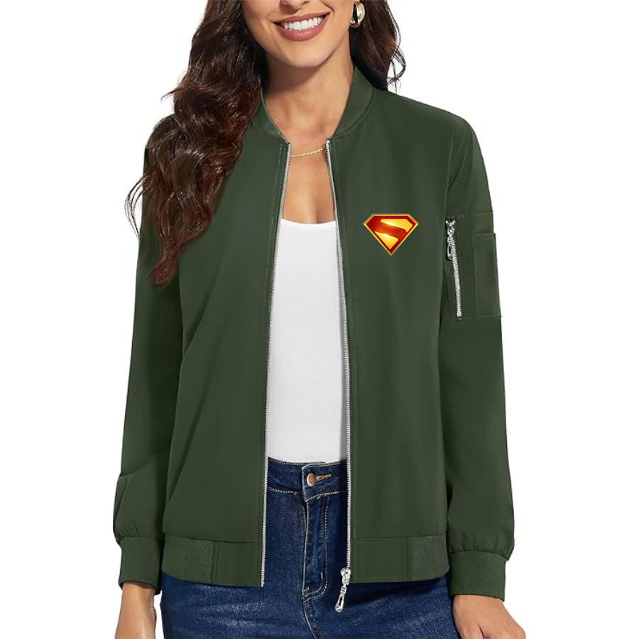 Women's Superman 2025 Premium Bomber Jacket with Polished Detailing and Functional Sleeve Pocket Modern Luxury Outerwear