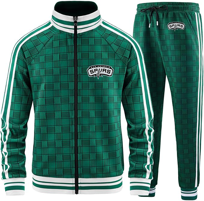 Men's San Antonio Spurs Tracksuits Full-zip Long Sleeve Plaid Track Jackets and Pants 2 Piece
