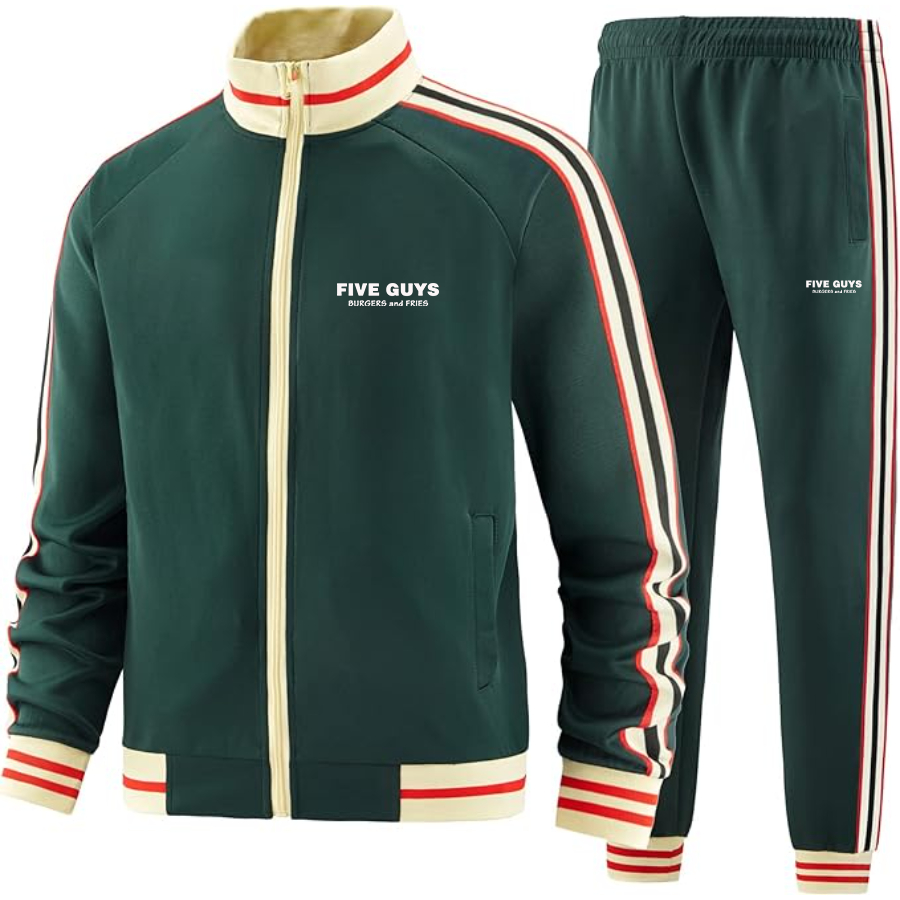 Men's Five Guys Premium Two-Piece Designer Tracksuit with Bold Striped Accents and Zippered Front Elevated Athletic Wear