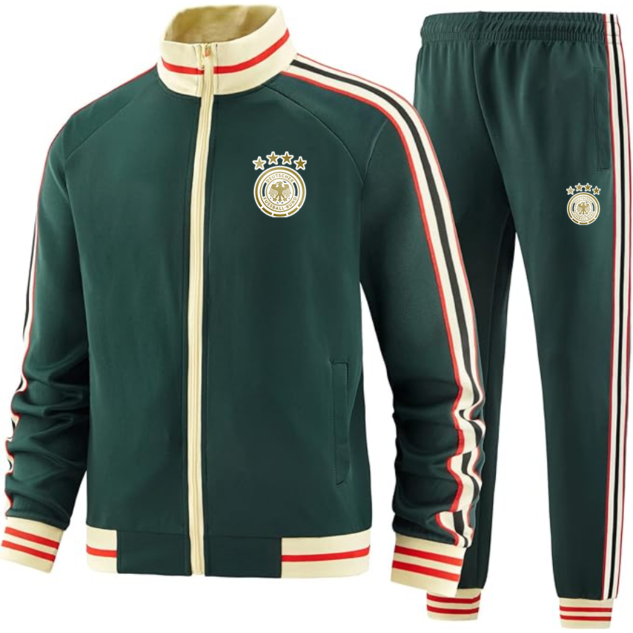 Men's Germany soccer Two-Piece Designer Tracksuit with Bold Striped Accents and Zippered Front Elevated Athletic Wear