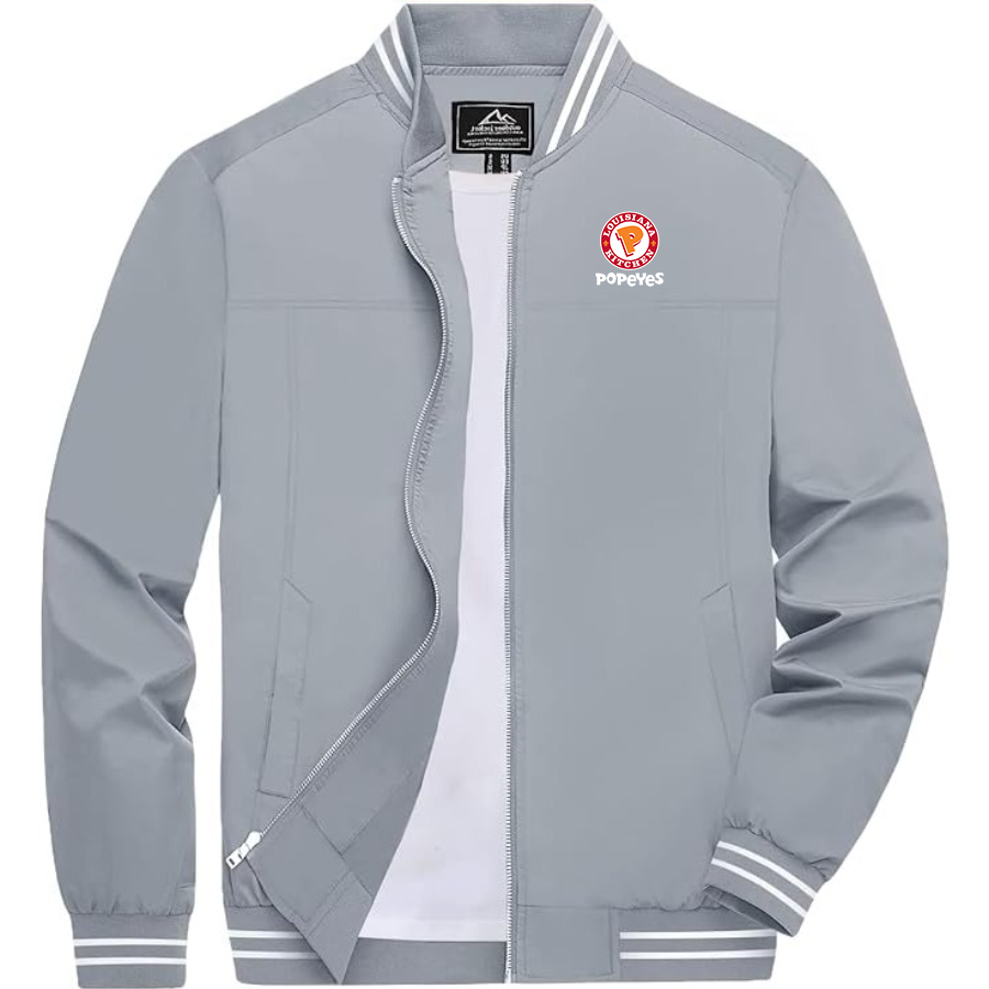 Men's Popeyes Louisiana Kitchen Lightweight Zip-Up Bomber Jacket with Ribbed Collar and Cuffs Versatile Casual Outerwear