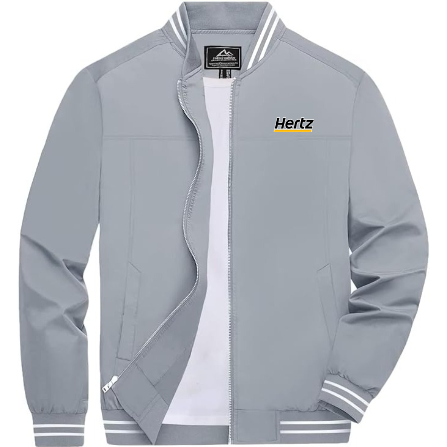 Men's Hertz Lightweight Zip-Up Bomber Jacket with Ribbed Collar and Cuffs Versatile Casual Outerwear