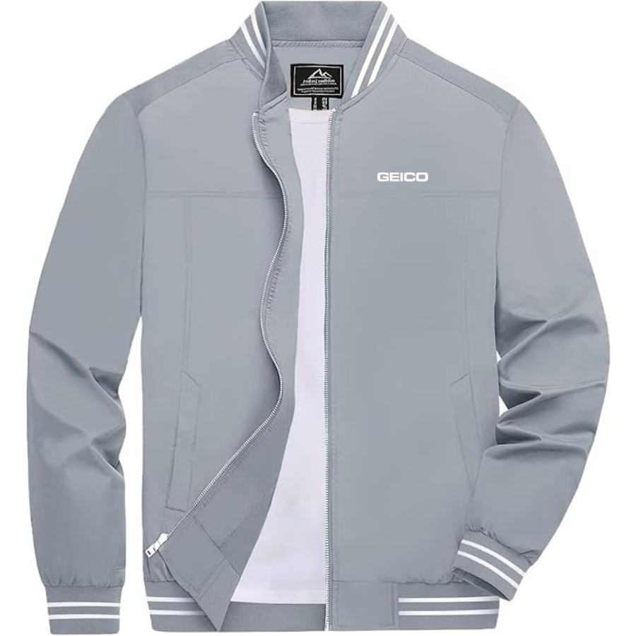 Men's Geico Lightweight Zip-Up Bomber Jacket with Ribbed Collar and Cuffs Versatile Casual Outerwear