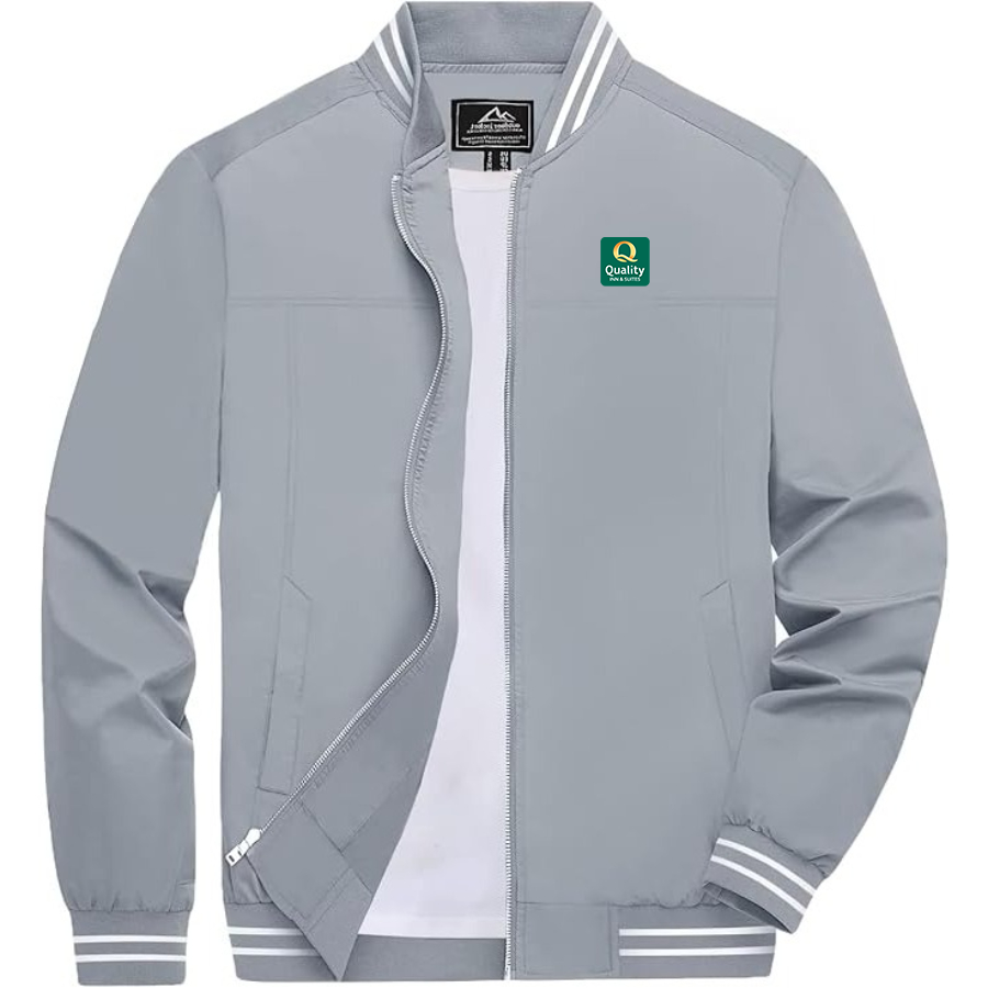 Men's Quality Inn & Suites Lightweight Zip-Up Bomber Jacket with Ribbed Collar and Cuffs Versatile Casual Outerwear