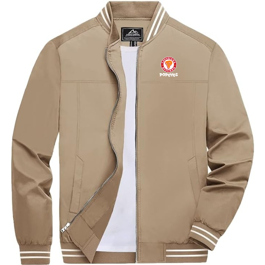 Men's Popeyes Louisiana Kitchen Lightweight Zip-Up Bomber Jacket with Ribbed Collar and Cuffs Versatile Casual Outerwear