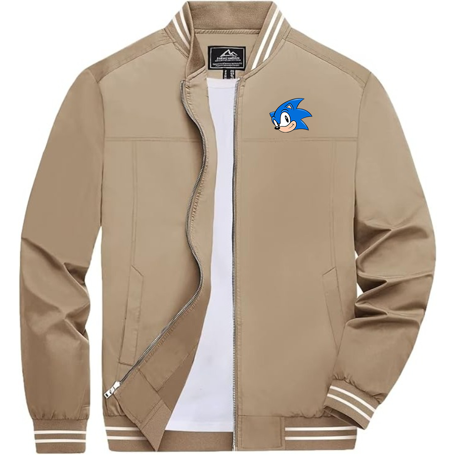 Men's Sonic the Hedgehog Lightweight Zip-Up Bomber Jacket with Ribbed Collar and Cuffs Versatile Casual Outerwear
