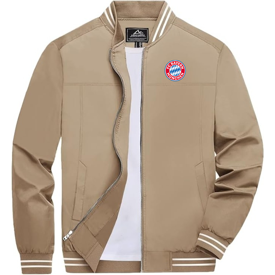 Men's FC Bayern Munich Lightweight Zip-Up Bomber Jacket with Ribbed Collar and Cuffs Versatile Casual Outerwear