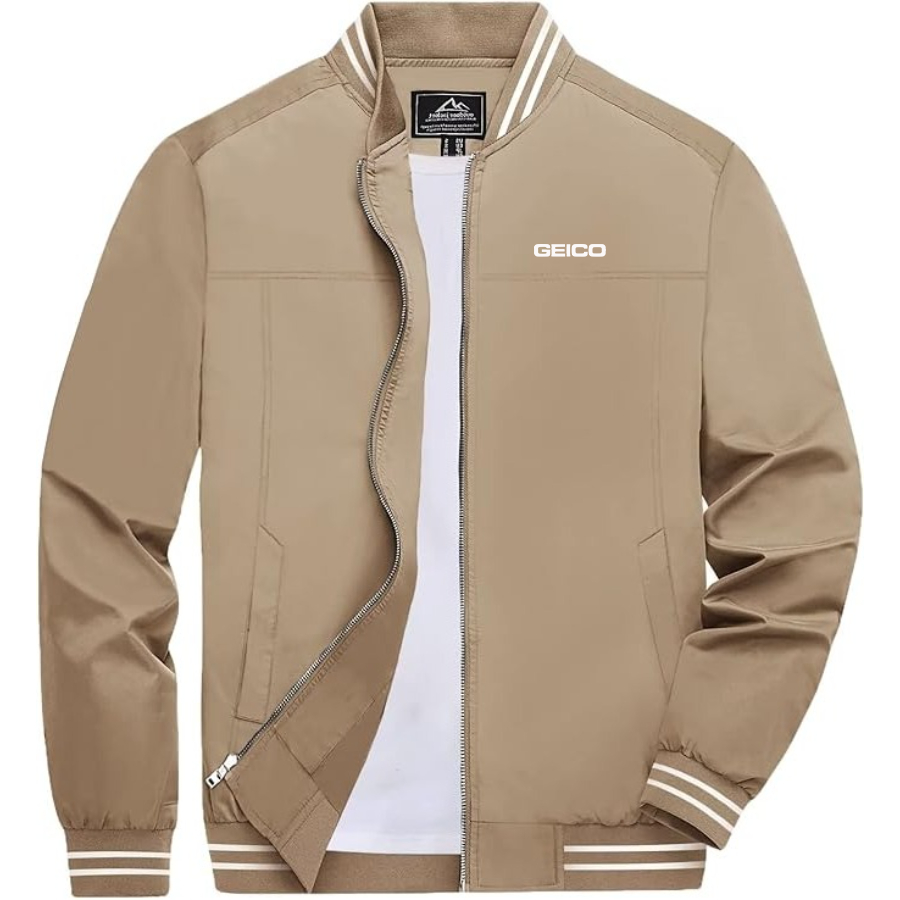 Men's Geico Lightweight Zip-Up Bomber Jacket with Ribbed Collar and Cuffs Versatile Casual Outerwear