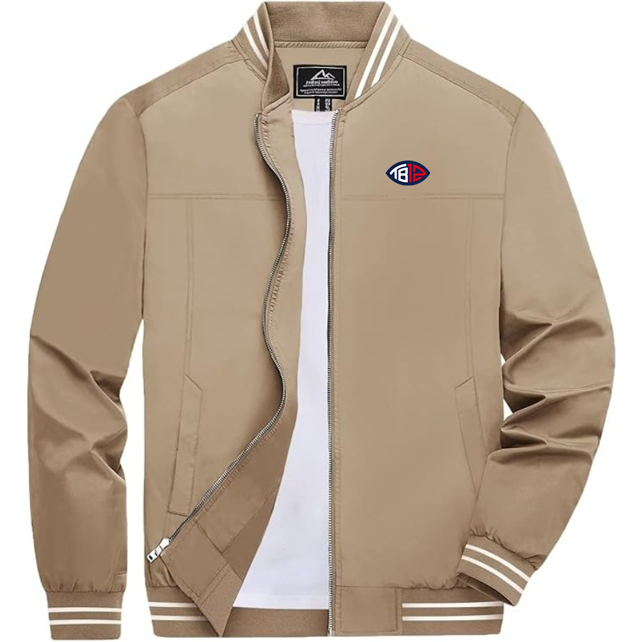 Men's Tom Brady 12 Lightweight Zip-Up Bomber Jacket with Ribbed Collar and Cuffs Versatile Casual Outerwear