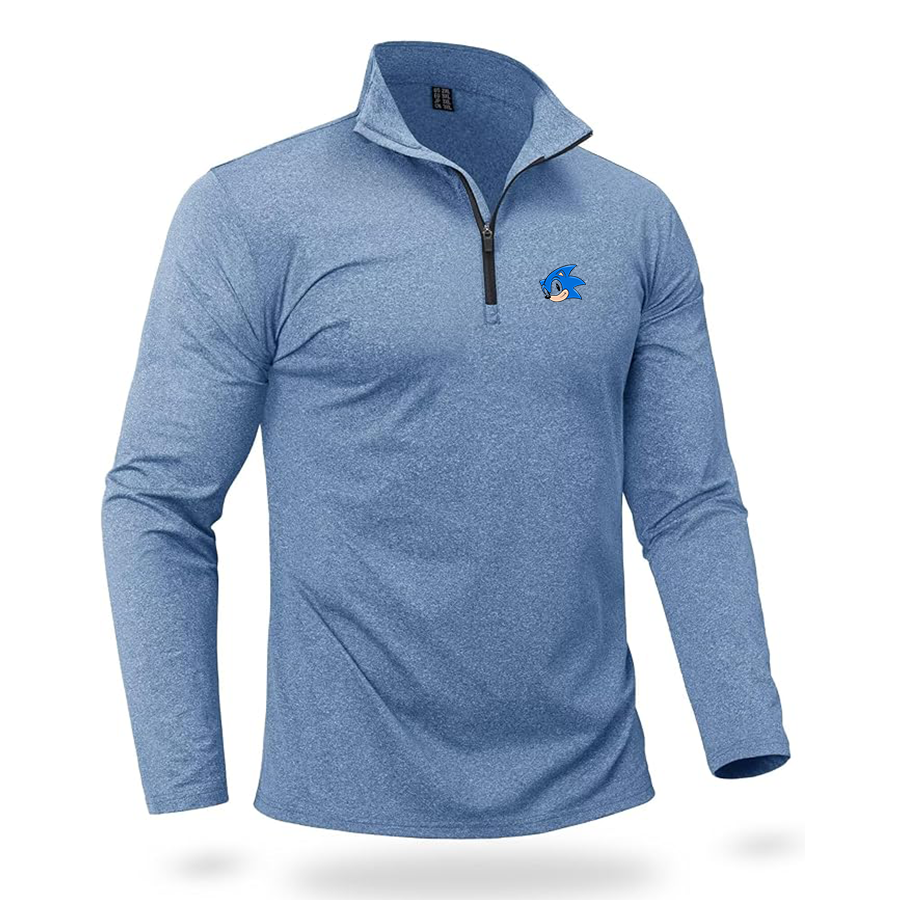 Men's Sonic the Hedgehog Quarter Zip Pullover Premium Fleece Lined Heather Long Sleeve Golf Shirts Midweight 1/4 Half Zip Sweatshirts