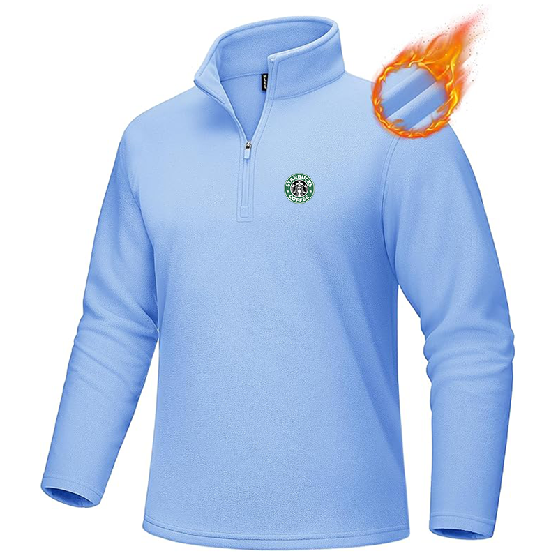 Men's Starbucks Coffee MAGCOMSEN Quarter-Zip Pullover Polar Fleece Sweatshirt Stand Collar Long Sleeve Shirt for Men Thermal Winter Fall