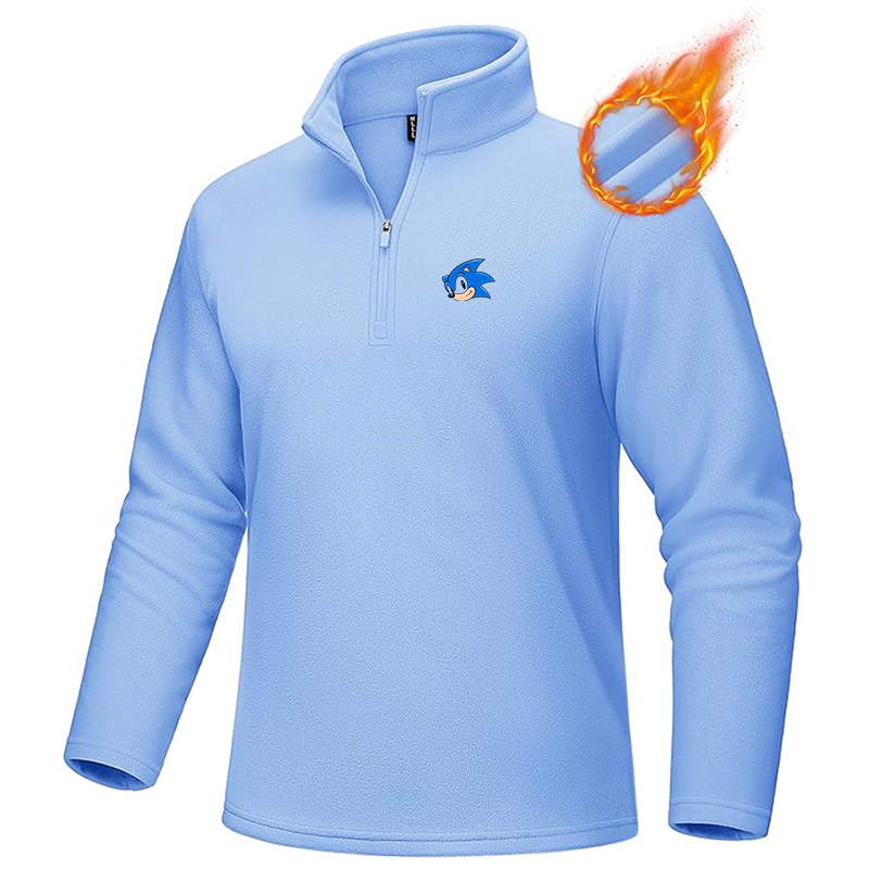 Men's Sonic the Hedgehog MAGCOMSEN Quarter-Zip Pullover Polar Fleece Sweatshirt Stand Collar Long Sleeve Shirt for Men Thermal Winter Fall