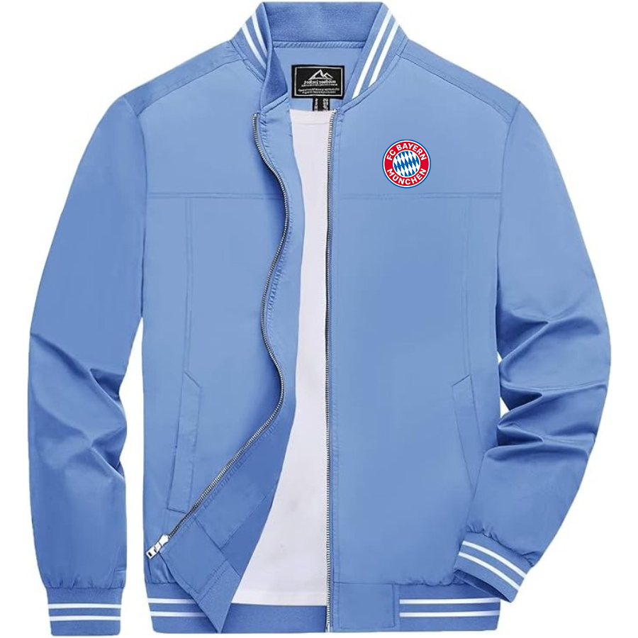 Men's FC Bayern Munich Lightweight Zip-Up Bomber Jacket with Ribbed Collar and Cuffs Versatile Casual Outerwear