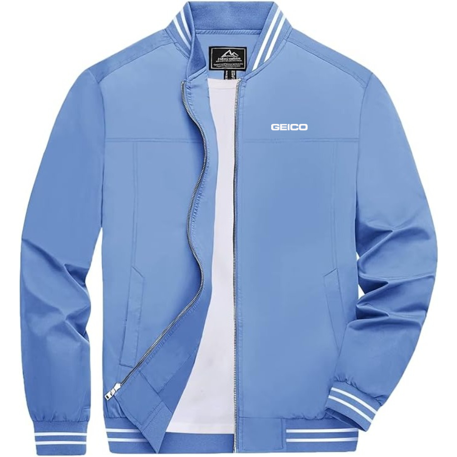 Men's Geico Lightweight Zip-Up Bomber Jacket with Ribbed Collar and Cuffs Versatile Casual Outerwear