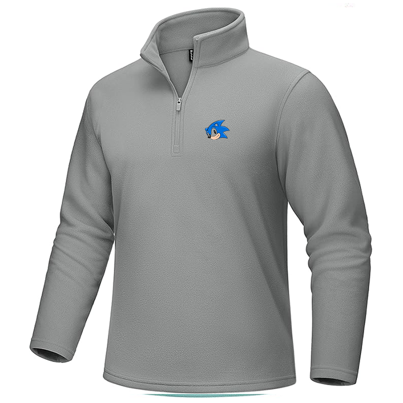 Men's Sonic the Hedgehog MAGCOMSEN Quarter-Zip Pullover Polar Fleece Sweatshirt Stand Collar Long Sleeve Shirt for Men Thermal Winter Fall