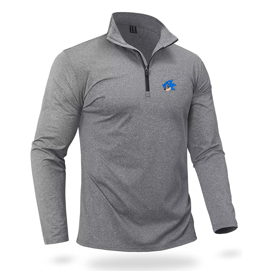 Men's Sonic the Hedgehog Quarter Zip Pullover Premium Fleece Lined Heather Long Sleeve Golf Shirts Midweight 1/4 Half Zip Sweatshirts