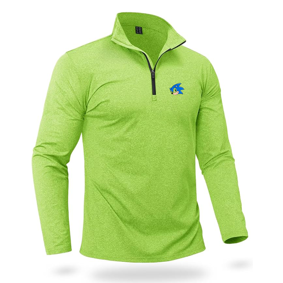 Men's Sonic the Hedgehog Quarter Zip Pullover Premium Fleece Lined Heather Long Sleeve Golf Shirts Midweight 1/4 Half Zip Sweatshirts