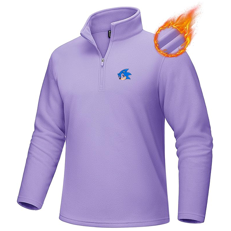 Men's Sonic the Hedgehog MAGCOMSEN Quarter-Zip Pullover Polar Fleece Sweatshirt Stand Collar Long Sleeve Shirt for Men Thermal Winter Fall