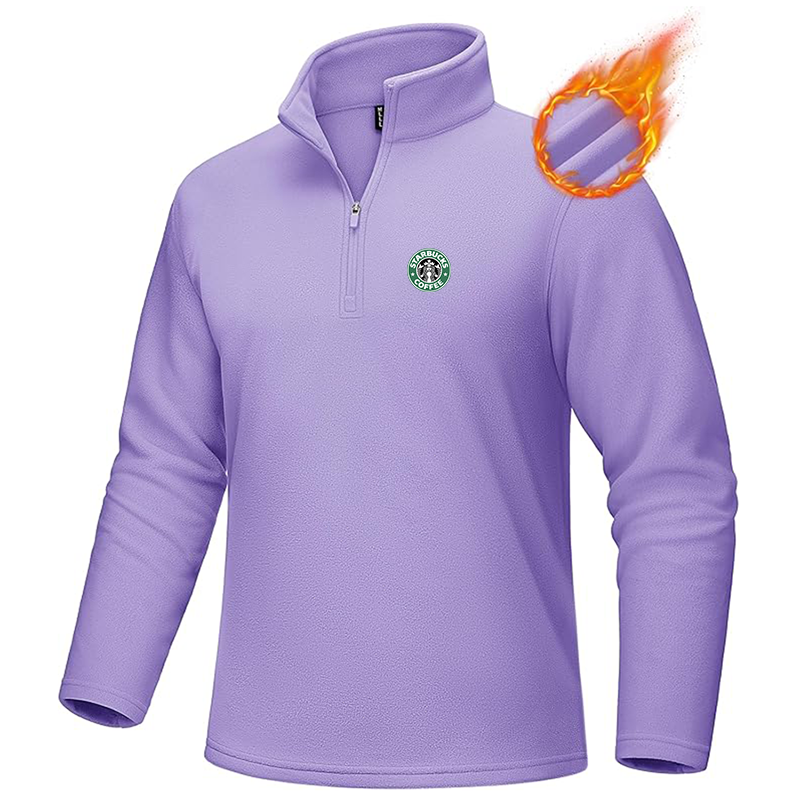 Men's Starbucks Coffee MAGCOMSEN Quarter-Zip Pullover Polar Fleece Sweatshirt Stand Collar Long Sleeve Shirt for Men Thermal Winter Fall