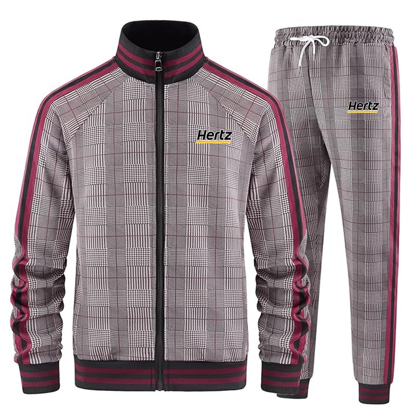 Men's Hertz Tracksuits Full-zip Long Sleeve Plaid Track Jackets and Pants 2 Piece