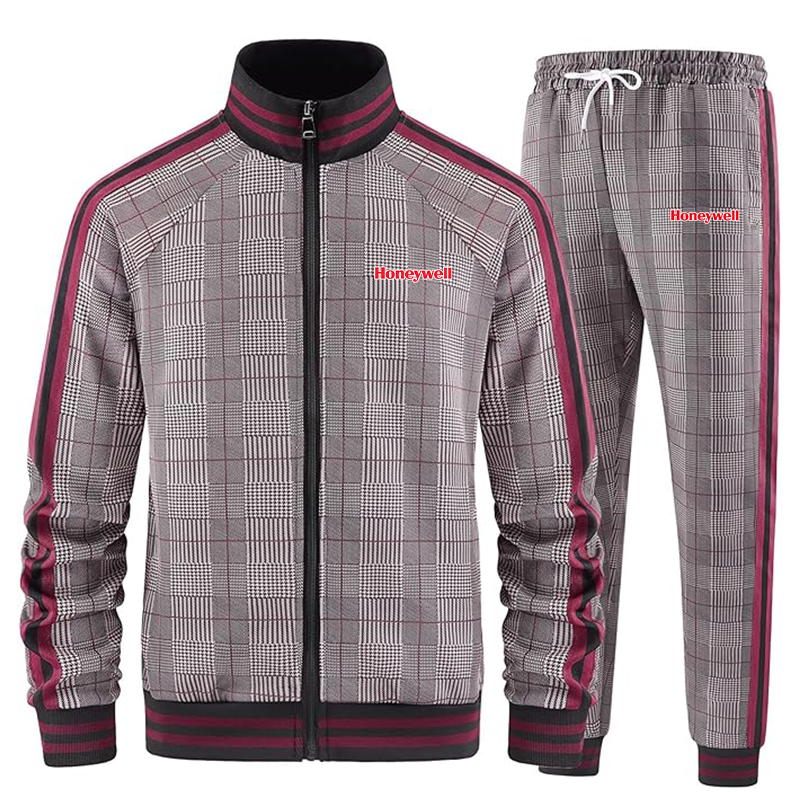 Men's Honeywell Tracksuits Full-zip Long Sleeve Plaid Track Jackets and Pants 2 Piece